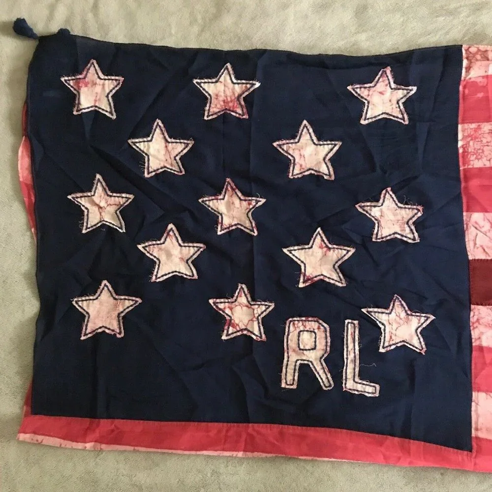 Polo Ralph Lauren American FLAG Scarf patchwork 45”x47” NWT